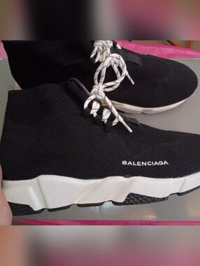 Balenciaga Women’s Black Knit Slip-On Sneakers